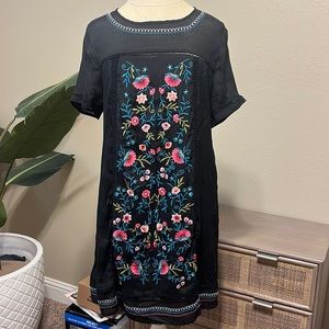 Black Embroidered Flower Dress, Medium